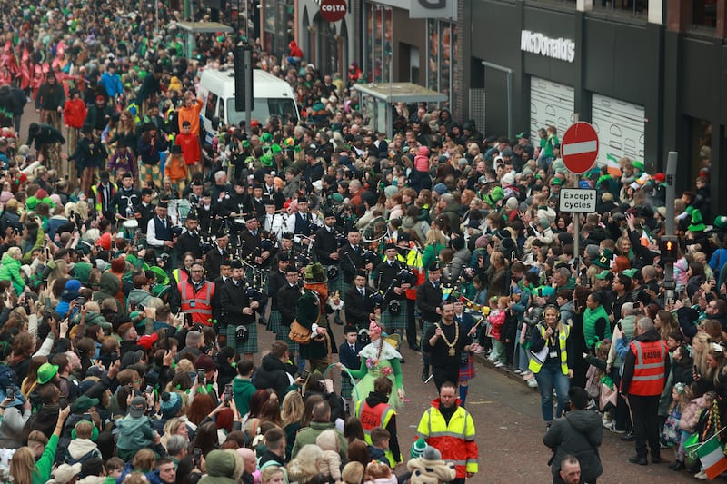 Performers during the St Patrick's Day Parade in Belfast. Photograph: Liam McBurney/PA Wire