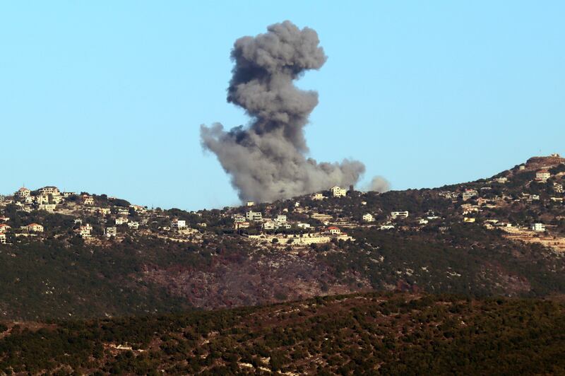 Smoke rises following Israeli airstrikes on the town of Sejoud, southern Lebanon, on Tuesday. Photograph: Str/EPA