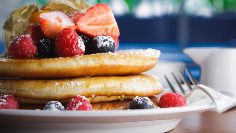 Buttermilk pancakes and fresh fruit at The Cellar Bar