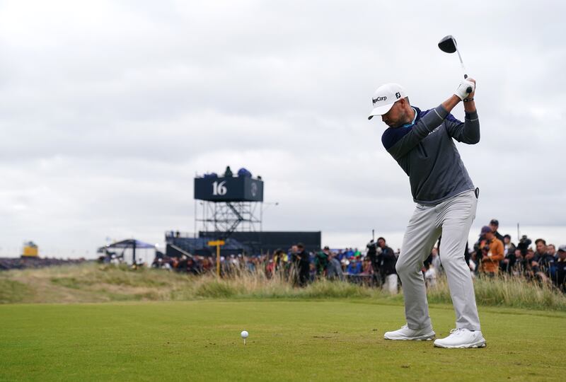 USA's Brian Harman tees off the 18th during day three of The Open at Royal Liverpool. Photograph: David Davies/PA Wire