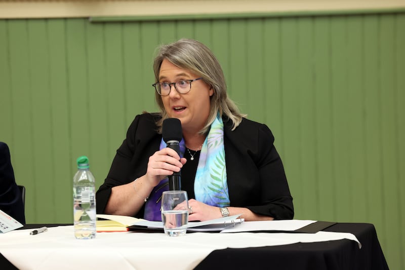 Mrs Justice Siobhan Keegan, the chief justice of Northern Ireland and chairperson of the Irish Times Debate, at Queen's University, Belfast on Friday evening. Photograph: Stephen Davison/Pacemaker