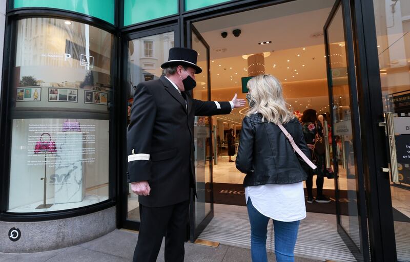 Concierge Shane Murphy welcomes customers at Brown Thomas on Grafton Street. Photograph: Laura Hutton