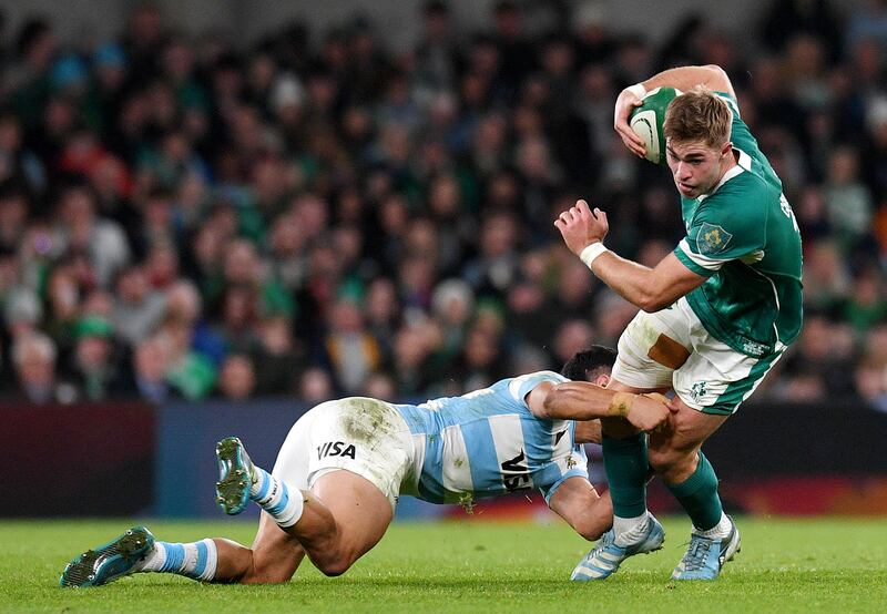 Jack Crowley in action for Ireland against Argentina earlier this month.  Photograph: Charles McQuillan/Getty Images