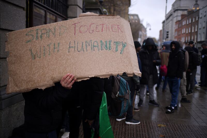 International asylum seekers in front of Leinster House on Thursday. Photograph: Chris Maddaloni/The Irish Times