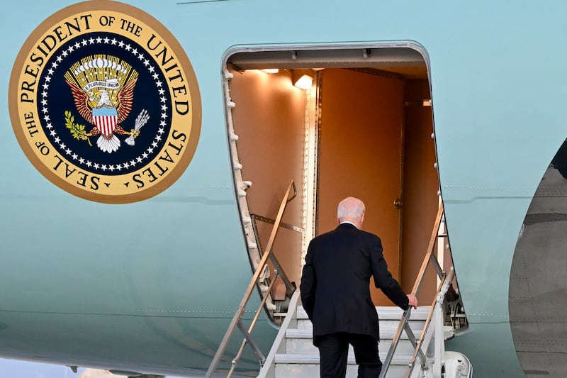 President Joe Biden boards Air Force One to return to Washington after meeting Israeli prime minister Binyamin Netanyahu in Tel Aviv. Photograph: Kenny Holston/The New York Times 