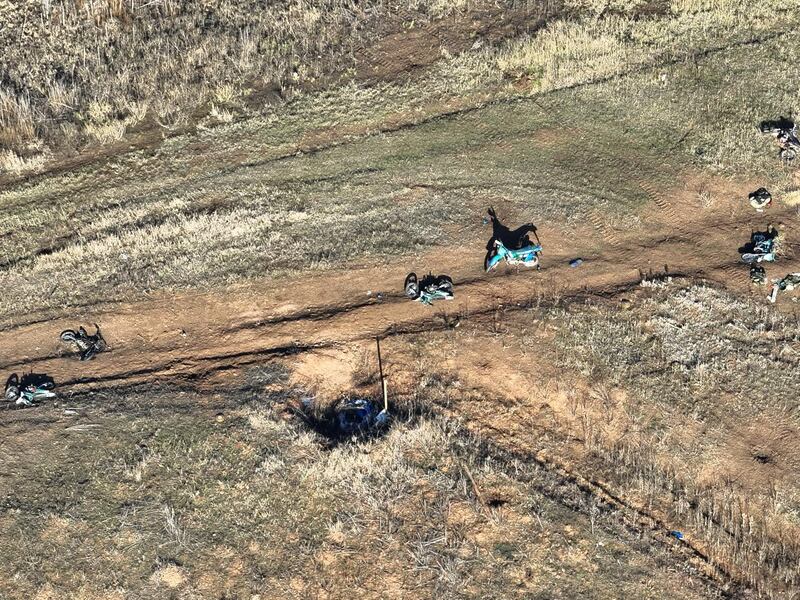 After a battle, Russian motorcycles lie scattered across the fields. (Photo from drone feeds, courtesy of Lieutenant Yulia Mykytenko)