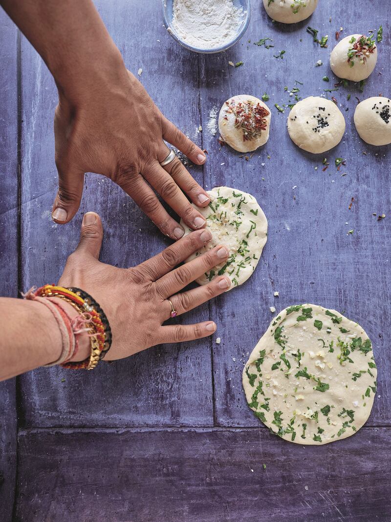 Sunil Ghai's naan bread three ways. Photograph: Joanne Murphy