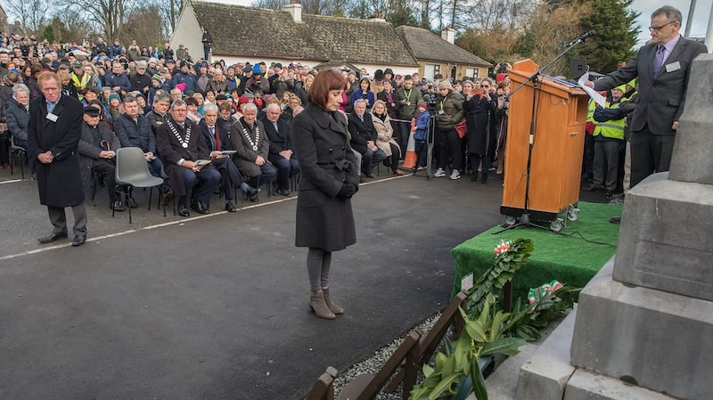 Minister for Culture, Heritage and the Gaeltacht Josepha Madigan  after laying a wreath at the Soloheadbeg memorial in Co Tipperary. Photograph: John D Kelly