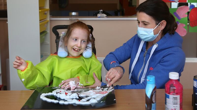 Fourteen-year-old Áine Kineen with teacher Paula Loughney. Photograph: Joe O’Shaughnessy/The Irish Times