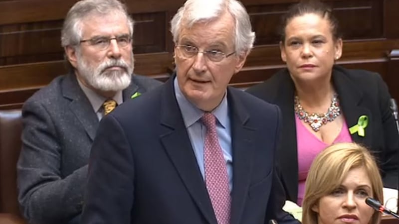 EU chief negotiator on Brexit Michel Barnier addresses the Dáil.  Photograph: Oireachtas/PA Wire