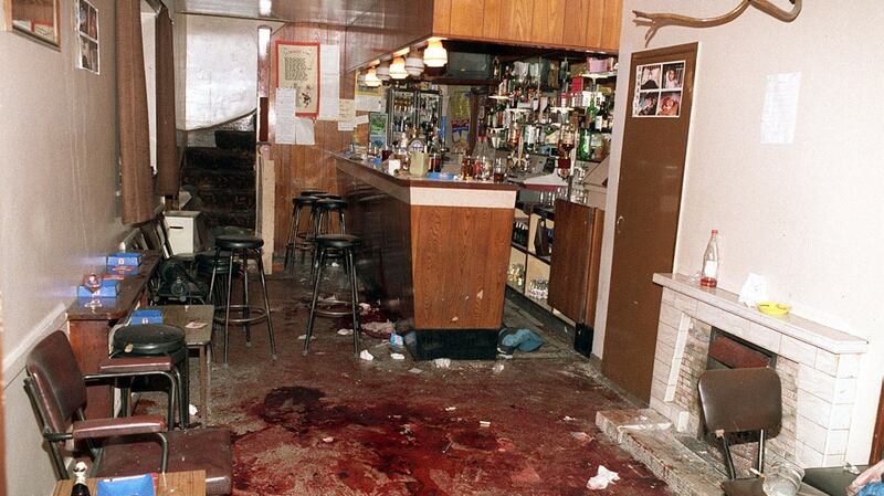 The interior of O’Toole’s bar in Loughinisland, Co Down, the morning after the UVF shot dead six people in 1994.