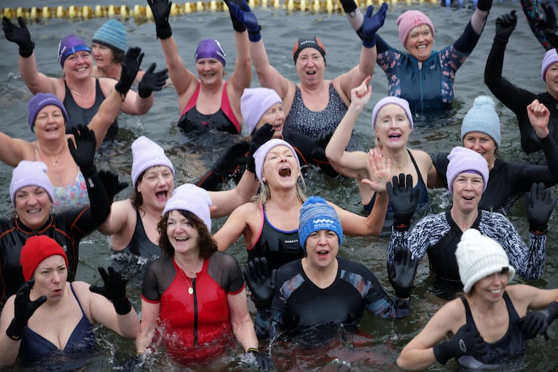 Swimming groups and individuals around Dublin Bay took part in the annual Women’s Aid Cold Swim at the Clontarf Baths to raise funds for victims of domestic violence and abuse. Photograph: Chris Maddaloni/The Irish Times
