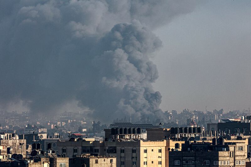 Smoke billows over Rafah in the southern Gaza Strip during an Israeli bombardment on Monday. Photograph: AFP via Getty Images