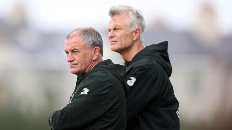 FAI high performance director Ruud Dokter with interim manager Noel King (left). Photograph: Donall Farmer/Inpho