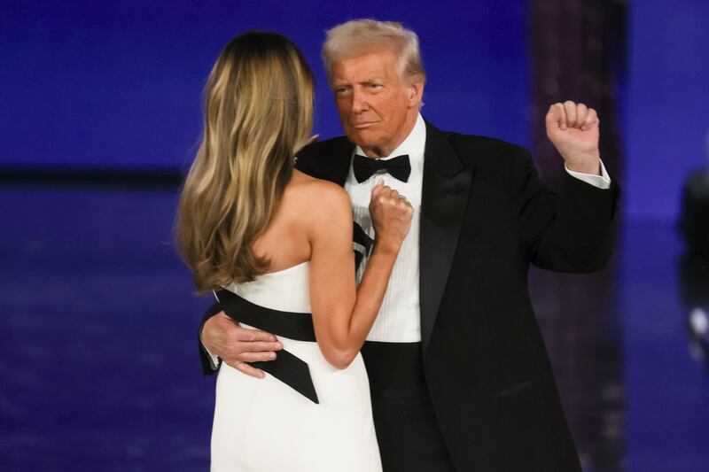 At midnight, Donald Trump was still dancing and talking. Outside, it was minus-12 in Washington. But still molten too. Photograph: Maasni Srivastava/EPA