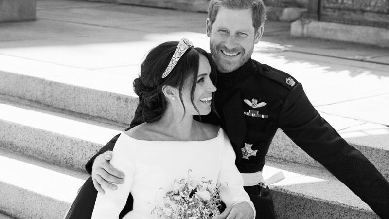 NOTE: BLACK AND WHITE ONLY. NEWS EDITORIAL USE ONLY. NO COMMERICAL USE. NO MERCHANDISING, ADVERTISING, SOUVENIRS, MEMORABILIA or COLOURABLY SIMILAR. NOT FOR USE AFTER 31 DECEMBER, 2018 WITHOUT PRIOR PERMISSION FROM KENSINGTON PALACE. NO CROPPING. Copyright in the photograph is vested in The Duke and Duchess of Sussex. Publications are asked to credit the photographs to Alexi Lubomirski. No charge should be made for the supply, release or publication of the photograph. The photograph must not be digitally enhanced, manipulated or modified in any manner or form and must include all of the individuals in the photograph when published. This official wedding photograph released by the Duke and Duchess of Sussex shows the Duke and Duchess pictured together on the East Terrace of Windsor Castle. PRESS ASSOCIATION Photo. Picture date: Saturday May 19, 2018. See PA story ROYAL Wedding. Photo credit should read: Alexi Lubomirski/PA Wire