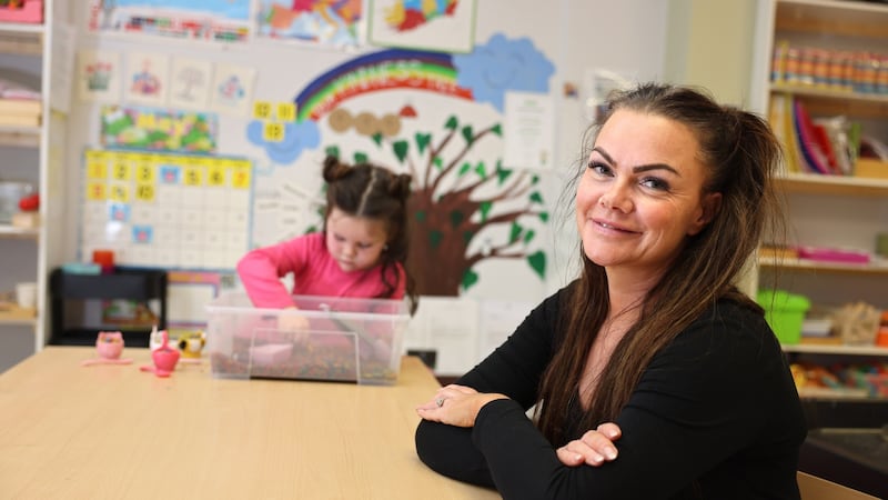 Eilish Balfe with her daughter Minnie McDermott in the Early Learning facility in Rathoath Community Centre, Co Meath. Photograph: Dara Mac Dónaill