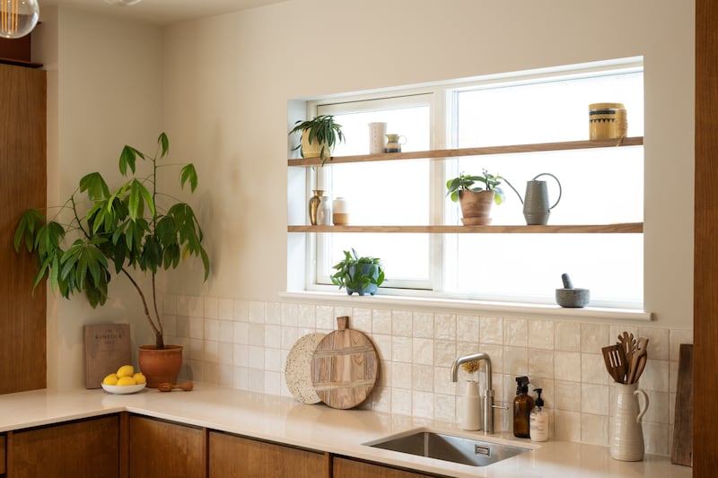 Shelves on kitchen window