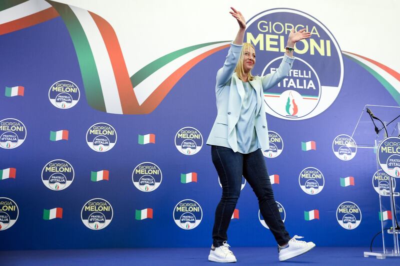 Giorgia Meloni at her party's general election night event in Rome. Photograph: Alessia Pierdomenico/Bloomberg