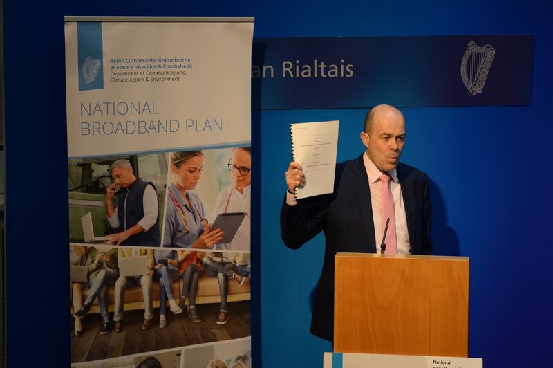 Denis Naughten announces details of the National Broadband Plan at Government Buildings in 2017. Photograph: Cyril Byrne