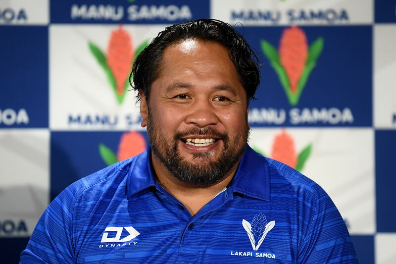 Seilala Mapusua, Samoa's head coach. He has taken the team to 12th in the current world rankings, ahead of Italy (13) and World Cup pool rivals Japan (14). Photograph: Hannah Peters/Getty Images