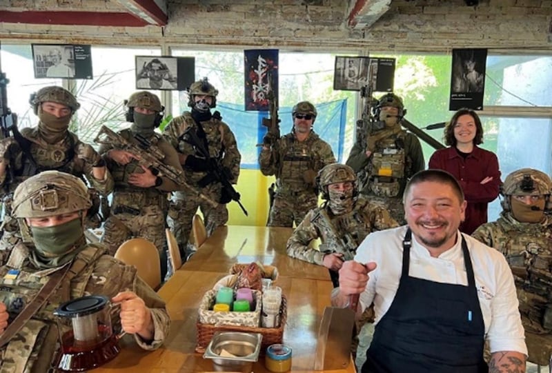 Ukrainian chef Zhenya Mykhailenko and his team have been feeding a special forces battalion since March 2022. Photograph courtesy of Mary Mykhailenko