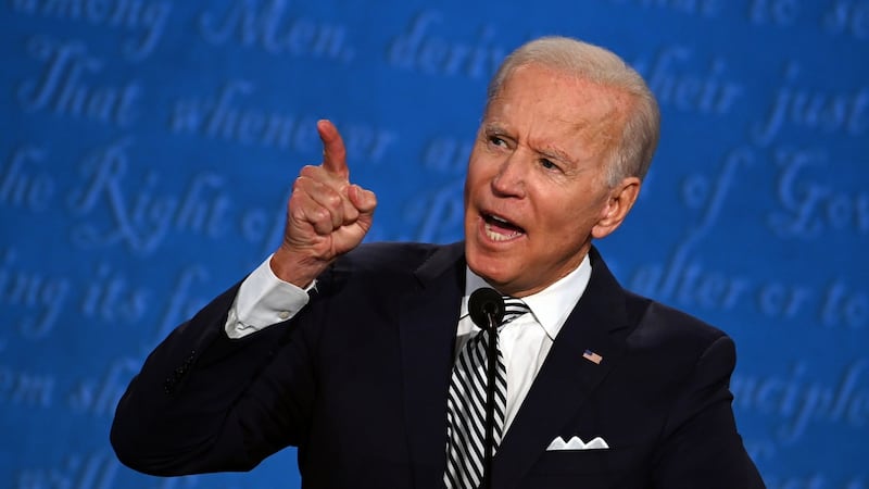 Joe Biden speaks during the first debate of the 2020 US presidential election in Cleveland, Ohio, on Tuesday. Photograph: Jim Watson/AFP via Getty Images