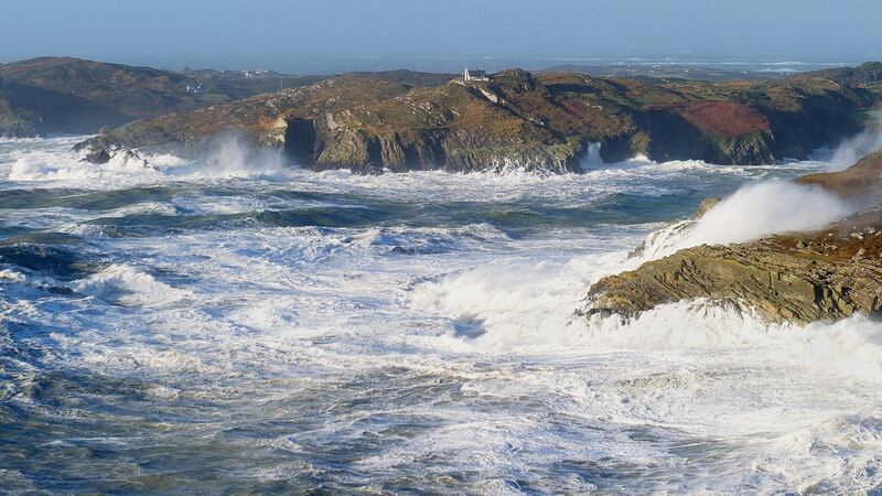 Sherkin Island, co. Cork viewed from Baltimore during a Winter storm surge. Photograph: Youen Jacob/Provision