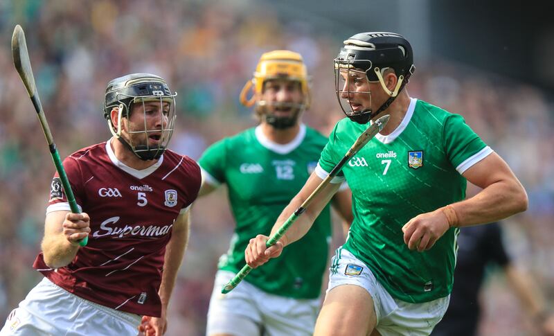 Limerick's Gearoid Hegarty with Padraic Mannion of Galway. Photograph: Evan Treacy/Inpho