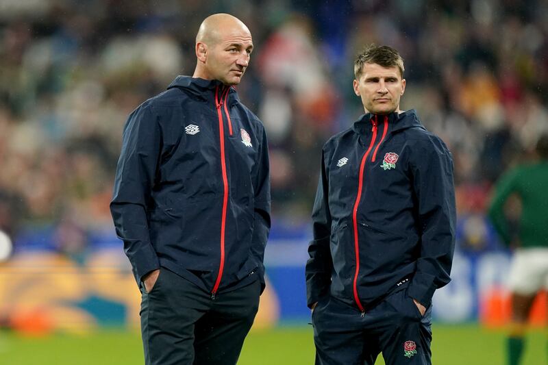 England head coach Steve Borthwick and coach Richard Wigglesworth ahead of the Rugby World Cup semi-final against South Africa in October 2023. Photograph: Mike Egerton/PA