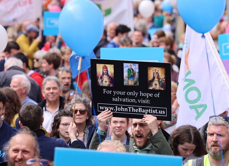 Some of the crowd attending the March for Life in Dublin on Monday. Photograph: Dara Mac Dónaill/The Irish Times