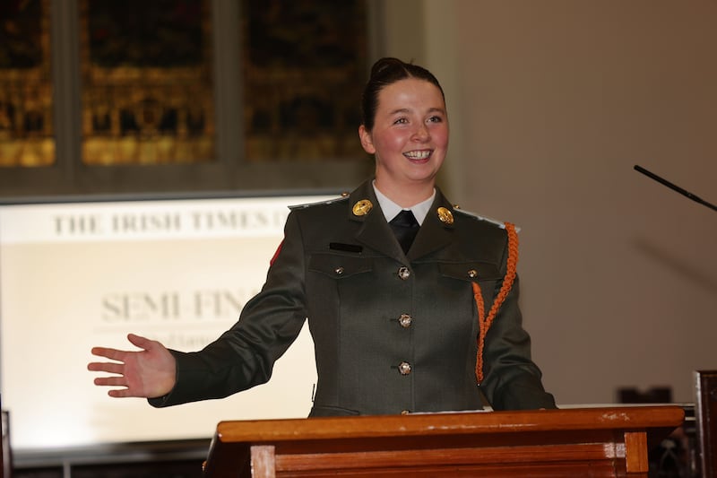 Irene Kellegher of the Cadet School at the Irish Times Debate semi-final at Rathgar Methodist Church. Photograph: Alan Betson