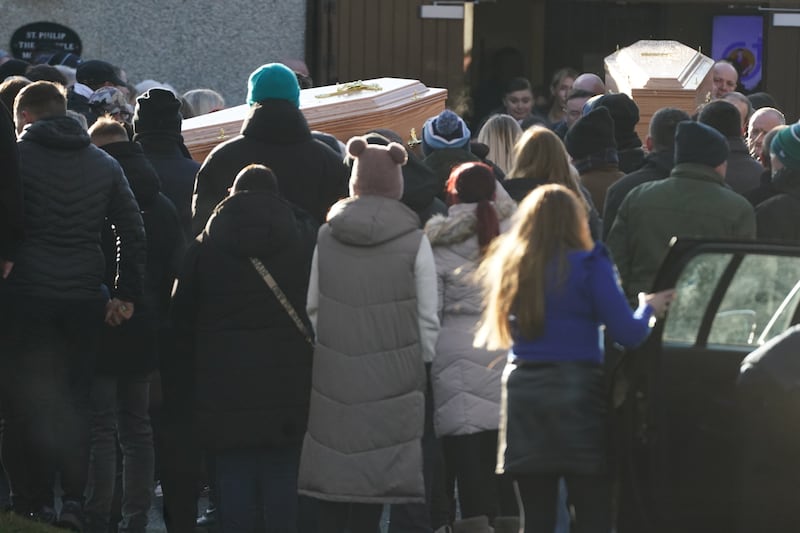 The Church of St Philip the Apostle in Dublin was full to the capacity for the joint-funeral of Anthony Hogg and Georgina Hogg Moore. Photograph: Brian Lawless/PA Wire