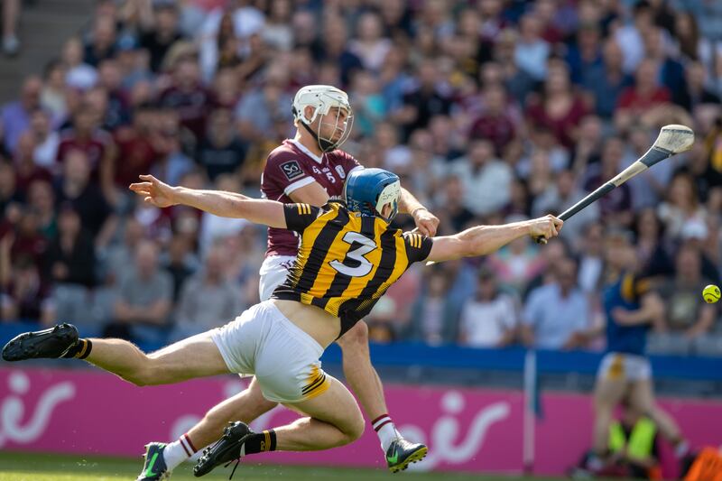 Galway’s Jason Flynn scores his side's second goal of the match. Photograph: Morgan Treacy/Inpho