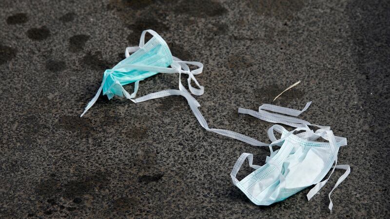 Protective masks lie on the street outside Garibaldi hospital, as Italy’s coronavirus outbreak continues to grow, in Catania on Sicily, Italy, on Thursday.  Photograph: Antonio Parrinello/Reuters