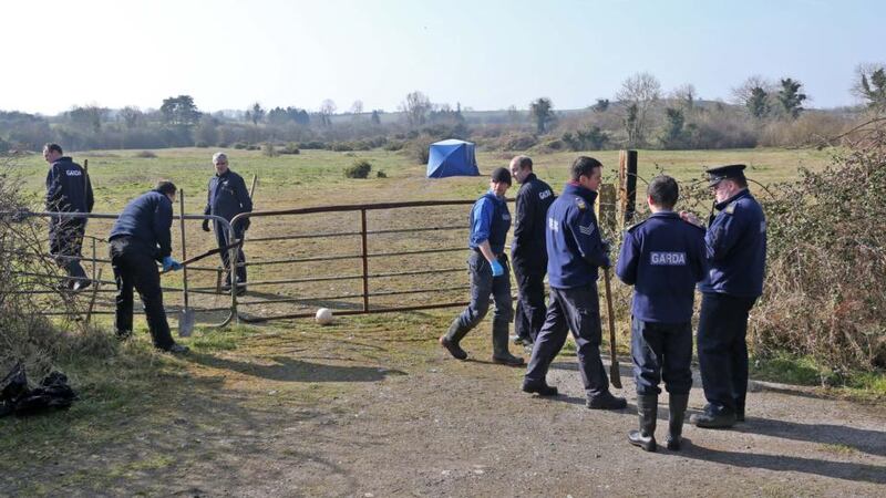 A Garda search team at the scene at Cornmucklagh, Broadford, Co. Kildare. Photograph: Colin Keegan/Collins Dublin.