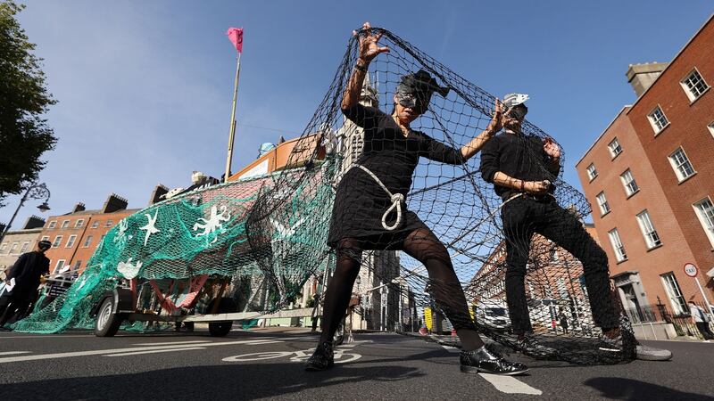 Extinction Rebellion protesters and other environmental activists protest in Dublin. Photograph:  Nick Bradshaw