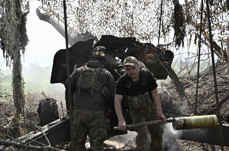 Ukrainian artillerymen fire a 152mm towed gun-howitzer D-20 at Russian positions on the front line near Bakhmut on July 20th. Photograph: Genya Savilov/AFP via Getty