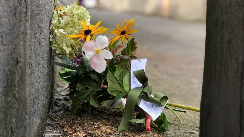 Flowers at the scene in Kilmainhamwhere a man was found dead. Photograph: Ronan McGreevy