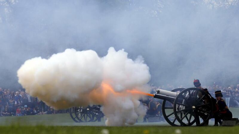 Britain announces the arrival of the royal child with a 41-round royal salute in Hyde Park, London. Photograph: Suzanne Plunkett/Reuters