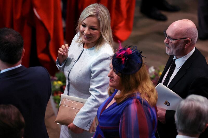 Sinn Féin deputy leader Michelle O'Neill leaving Westminster Abbey following the coronations of King Charles III and Queen Camilla. Photograph: Phil Noble/AFP via Getty Images