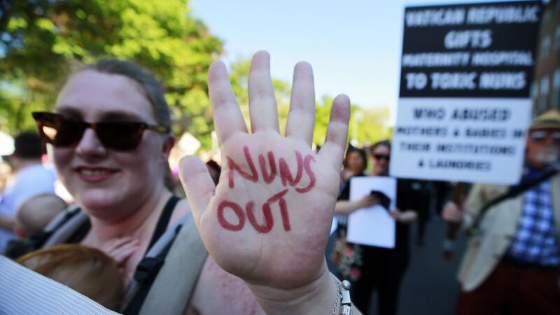 Hundreds demonstrated outside the Department of Health against the deal under which the National Maternity Hospital is to move to the campus of St Vincent’s hospital. Photograph: Nick Bradshaw