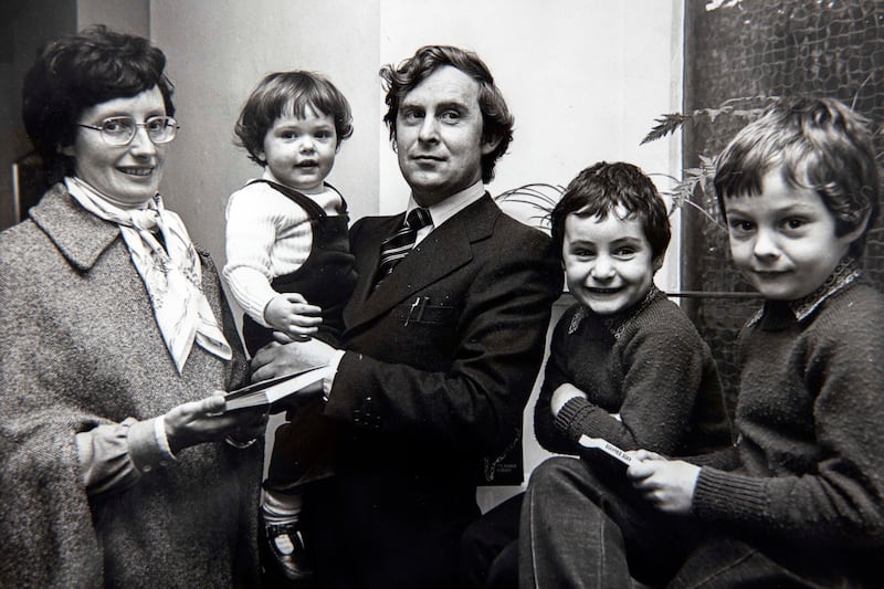 Ann and Dermot Keogh with three of their four children Aoife, Niall and Eoin Keogh at the launch of  ‘Romero: El Salvador’s Martyr’ 1981, the first of Dermot Keogh’s many historical publications. 
Picture: Family Archive Photo/Clare Keogh