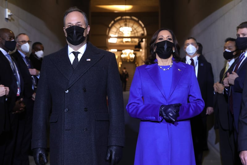 US vice president  Kamala Harris and husband Doug Emhoff arrive during the inauguration of Joe Biden shortly before Ms Harris was sworn in as his vice president. Photograph: Win McNamee/EPA/POOL