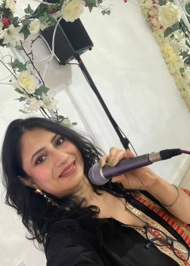 Sumana Mallik Basu, singer at Saudha, founder of Prativa Institute of Performing Arts and presenter at Fever FM, Leeds first Asian radio station above and below performing in at the Saudha event in Roundhay.