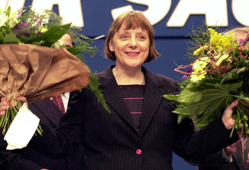 Angela Merkel after her election as leader of the Christian Democratic Union in 2000: She modernised the party, particularly on social policy, to claim the political centre. Photograph: Michael Jung/AFP via Getty Images