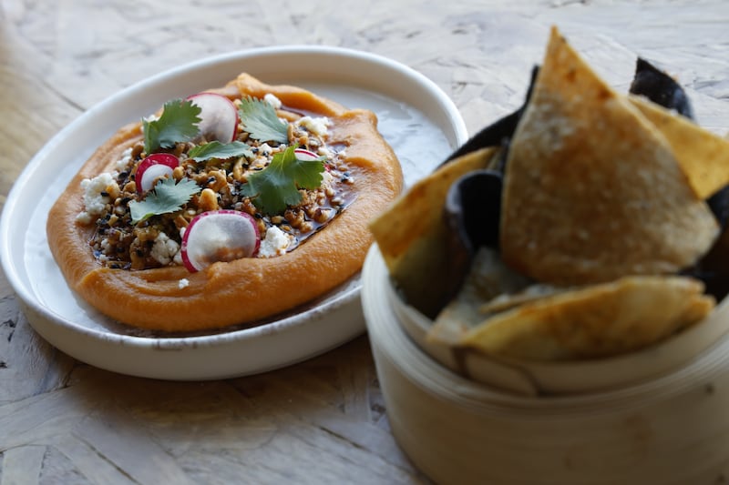 Camotito, queso fresco – sweet potato, fresh cheese and salsa macha. Photograph: Nick Bradshaw