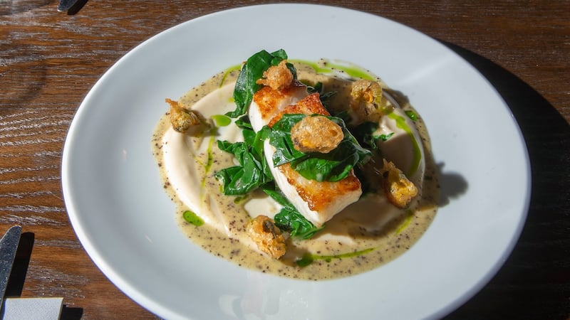 Grilled turbot with tempura mussel at Cush, Ballycotton, Co Cork. Photograph: Michael Mac Sweeney/Provision