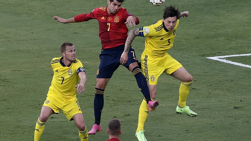 Victor Lindelof was Sweden’s man of the match against Spain. Photogtaph: Julio Munoz/EPA