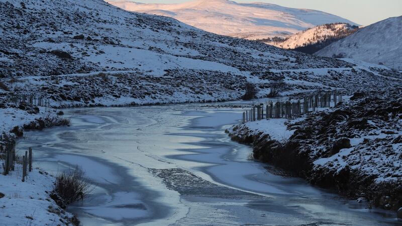 Ice forms at Glenshee near Braemar in the Scottish Highlands. Photograph: Andrew Milligan/PA Wire